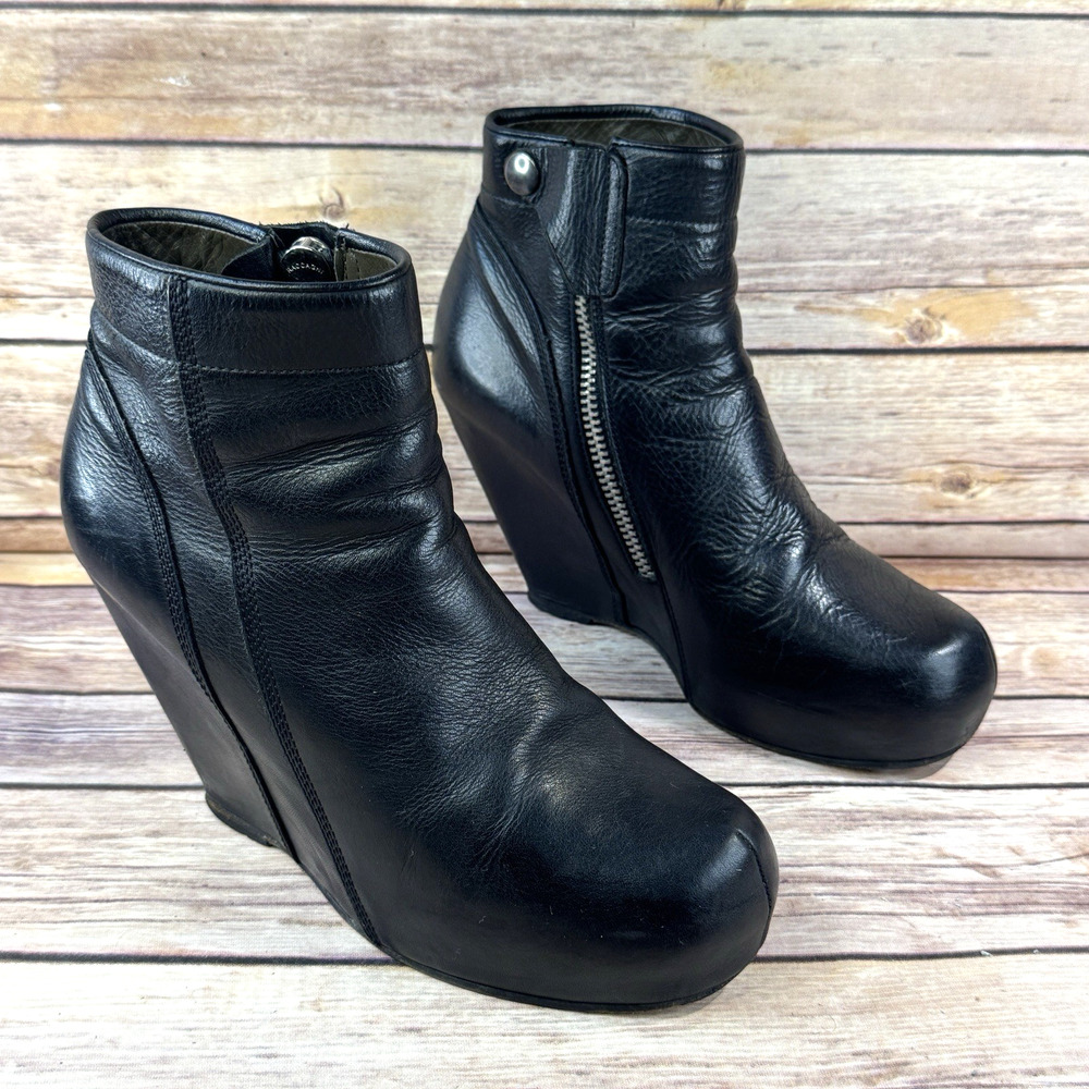 Rick Owens Womens Blacke Leather Wedge Heel Ankle Boots 36/6